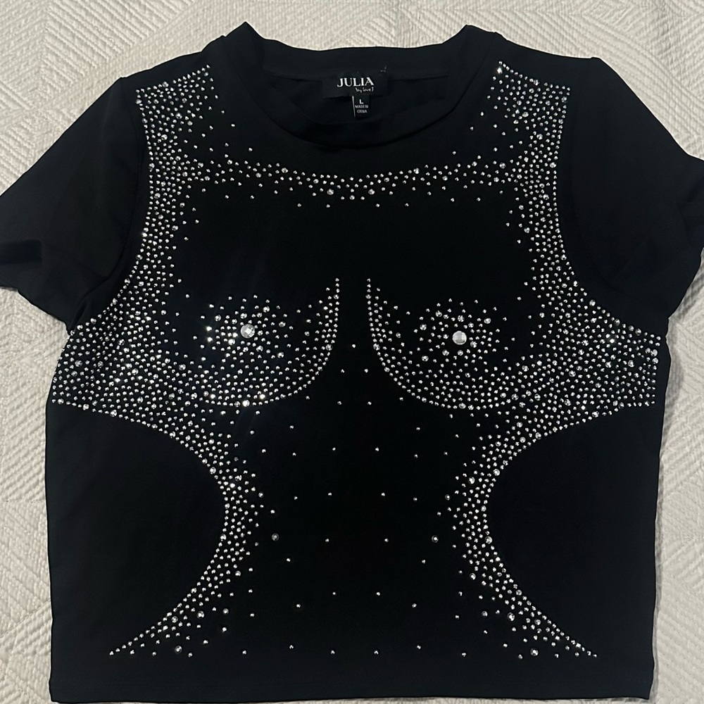 Rhinestone crop T-shirt